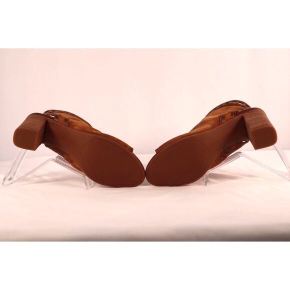 Franco Sarto Brown Suede Open-Toe Heeled Booties with Cutout Design Size 9.5 M - Picture 6 of 10